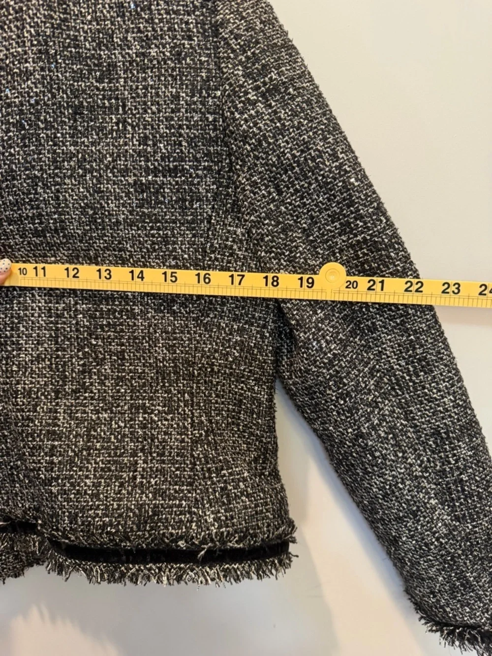 J. Crew Lady Metallic Black & White Tweed Fringe Collarless Blazer - Picture 8 of 8